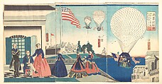 “America”: Enjoying Hot Air Balloons
, Utagawa Yoshitora Japanese, Triptych of woodblock prints; ink and color on paper, Japan
