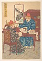 Two Chinese Scholars Practicing Calligraphy in Their Studio, Unidentified artist, Woodblock print; ink and color on paper, Japan
