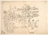 Proof Line-Block Print for Fan, Utagawa (Gountei) Sadahide Japanese, Proof line-block print for fan; ink on paper, Japan