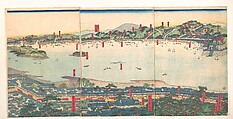 Panoramic Landscape, Utagawa (Gountei) Sadahide (Japanese, 1807–1873), Hexaptych of woodblock prints; ink and color on paper, Japan