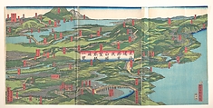 Panoramic Landscape, Utagawa (Gountei) Sadahide Japanese, Triptych of woodblock prints; ink and color on paper, Japan