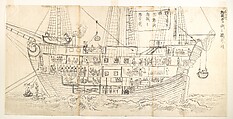 Interior of a German Battleship, Unsen  Japanese, Triptych of proof prints; ink on paper, Japan