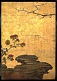 Old Plum, Kano Sansetsu (Japanese, 1590–1651), Four sliding-door panels (fusuma); ink, color, gold, and gold leaf on paper , Japan