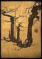 Old Plum, Kano Sansetsu (Japanese, 1590–1651), Four sliding-door panels (fusuma); ink, color, gold, and gold leaf on paper , Japan