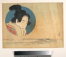 Portrait of a Woman in Large Circle with Landscape Below, Katsushika Hokusai Japanese, Woodblock print; ink and color on paper, Japan