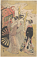 Lady in a Court Carriage Viewing Cherry Blossoms, Chōbunsai Eishi  Japanese, Woodblock print; ink and color on paper, Japan