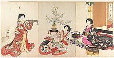 Chiyoda Castle (Album of Women), Yōshū (Hashimoto) Chikanobu Japanese, Triptych of woodblock prints; ink and color on paper, Japan