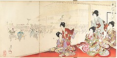 Chiyoda Castle (Album of Women), Yōshū (Hashimoto) Chikanobu Japanese, Triptych of woodblock prints; ink and color on paper, Japan