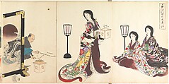 Chiyoda Castle (Album of Women), Yōshū (Hashimoto) Chikanobu Japanese, Triptych of woodblock prints; ink and color on paper, Japan