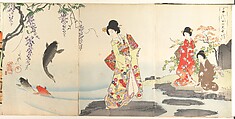 Chiyoda Castle (Album of Women), Yōshū (Hashimoto) Chikanobu Japanese, Quintiptych of woodblock prints; ink and color on paper, Japan