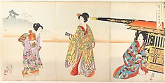 Chiyoda Castle (Album of Women), Yōshū (Hashimoto) Chikanobu Japanese, Triptych of woodblock prints; ink and color on paper, Japan