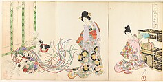 Chiyoda Castle (Album of Women), Yōshū (Hashimoto) Chikanobu Japanese, Triptych of woodblock prints; ink and color on paper, Japan