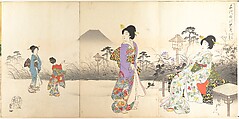 Chiyoda Castle (Album of Women), Yōshū (Hashimoto) Chikanobu Japanese, Triptych of woodblock prints; ink and color on paper, Japan