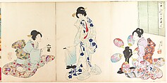 Chiyoda Castle (Album of Women), Yōshū (Hashimoto) Chikanobu Japanese, Triptych of woodblock prints; ink and color on paper, Japan