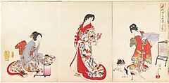 Chiyoda Castle (Album of Women), Yōshū (Hashimoto) Chikanobu Japanese, Triptych of woodblock prints; ink and color on paper, Japan