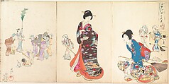 Chiyoda Castle (Album of Women), Yōshū (Hashimoto) Chikanobu Japanese, Pentaptych of woodblock prints; ink and color on paper, Japan
