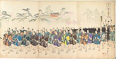 Chiyoda Castle (Album of Men), Yōshū (Hashimoto) Chikanobu Japanese, Hexaptych of woodblock prints; ink and color on paper, Japan