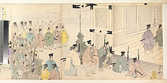 Chiyoda Castle (Album of Men), Yōshū (Hashimoto) Chikanobu Japanese, Triptych of woodblock prints; ink and color on paper, Japan