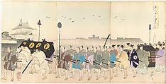 Chiyoda Castle (Album of Men), Yōshū (Hashimoto) Chikanobu Japanese, Triptych of woodblock prints; ink and color on paper, Japan
