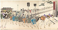 Chiyoda Castle (Album of Men), Yōshū (Hashimoto) Chikanobu Japanese, Triptych of woodblock prints; ink and color on paper, Japan