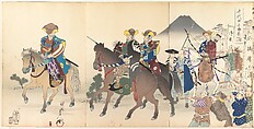 Chiyoda Castle (Album of Men), Yōshū (Hashimoto) Chikanobu Japanese, Triptych of woodblock prints; ink and color on paper, Japan
