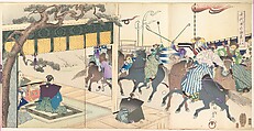 Chiyoda Castle (Album of Men), Yōshū (Hashimoto) Chikanobu Japanese, Triptych of woodblock prints; ink and color on paper, Japan