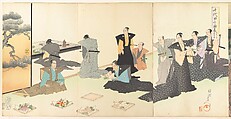 Chiyoda Castle (Album of Men), Yōshū (Hashimoto) Chikanobu Japanese, Triptych of woodblock prints; ink and color on paper, Japan
