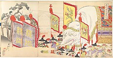 Chiyoda Castle (Album of Men), Yōshū (Hashimoto) Chikanobu Japanese, Triptych of woodblock prints; ink and color on paper, Japan