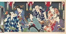 Album of Thirty-Two Triptychs of Polychrome Woodblock Prints by Various Artists, Toyohara Kunichika (Japanese, 1835–1900), Album of thirty-two triptychs of woodblock prints; ink and color on paper, Japan