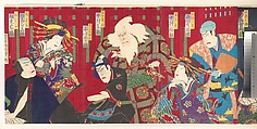 Album of Thirty-Two Triptychs of Polychrome Woodblock Prints by Various Artists, Toyohara Kunichika (Japanese, 1835–1900), Album of thirty-two triptychs of woodblock prints; ink and color on paper, Japan