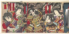 Album of Thirty-Two Triptychs of Polychrome Woodblock Prints by Various Artists, Toyohara Kunichika (Japanese, 1835–1900), Album of thirty-two triptychs of woodblock prints; ink and color on paper, Japan