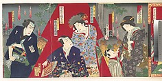 Album of Thirty-Two Triptychs of Polychrome Woodblock Prints by Various Artists, Toyohara Kunichika (Japanese, 1835–1900), Album of thirty-two triptychs of woodblock prints; ink and color on paper, Japan