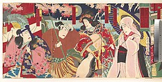 Album of Thirty-Two Triptychs of Polychrome Woodblock Prints by Various Artists, Toyohara Kunichika (Japanese, 1835–1900), Album of thirty-two triptychs of woodblock prints; ink and color on paper, Japan