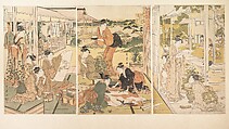 The Four Accomplishments (Kinkishoga), Kitagawa Utamaro  Japanese, Triptych of woodblock prints; ink and color on paper, Japan