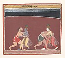 Krishna and Balarama Fight the Evil King Kamsa’s Wrestlers: Page from a Dispersed Bhagavata Purana

, Ink and opaque watercolor on paper, India (Madhya Pradesh, Malwa)