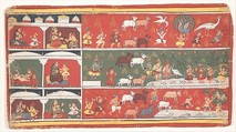 Bakasura, the Crane Demon, Arrives in Brindavan: Page from a Dispersed Bhagavata Purana (Ancient Stories of Lord Vishnu), Ink and opaque watercolor on paper, India (Madhya Pradesh, Malwa)