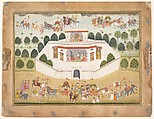 Krishna and Balarama within a Walled Palace:  Page from a Dispersed Bhagavata Purana (Ancient Stories of Lord Vishnu), Ink and opaque watercolor on paper, India (Rajasthan, Bikaner)