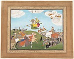 Vishnu as Varaha, the Boar Avatar, Slays Banasur, A Demon General: Page from an Unknown Manuscript, Ink and opaque watercolor on paper, India (Punjab Hills, Guler)