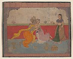 Krishna Kisses Radha: Page from the Boston Rasikapriya (Lover's Breviary), Ink, gold and opaque watercolor on paper, India (Rajasthan, Amber?)