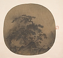 Conversation in a cave, Unidentified Artist, Fan mounted as an album leaf; ink and color on silk, China
