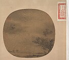Towing a Boat in a Rainstorm, Unidentified artist Chinese,  late 12th century, Fan mounted as an album leaf; ink and color on silk, China