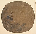Gibbons Raiding an Egret's Nest, Unidentified artist Chinese, Fan mounted as an album leaf; ink and color on silk, China
