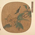 Bird on a Loquat Tree, Unidentified artist, Fan mounted as an album leaf; ink and color on silk, China