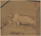 Man sleeping on a bamboo couch, Unidentified artist Chinese, late 14th–early 15th century, Album leaf; ink and color on silk, China