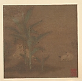 Frolicking Kittens under a Banana Tree, Unidentified artist, Album leaf; ink and color on silk, China