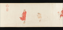 The Sixteen Luohans, Wu Bin (active ca. 1583–1626), Handscroll; ink and color on paper, China