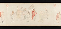 The Sixteen Luohans, Wu Bin (active ca. 1583–1626), Handscroll; ink and color on paper, China
