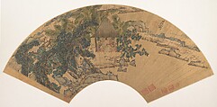 Landscape, Chen Hongshou  Chinese, Folding fan mounted as an album leaf; ink and color on gold paper, China