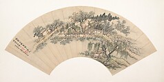 Gathering Water Chestnuts, Unidentified artist, Folding fan mounted as an album leaf; ink and color on paper, China