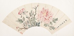 Peony, Wang Wu Chinese, Folding fan mounted as an album leaf; ink and color on paper, China